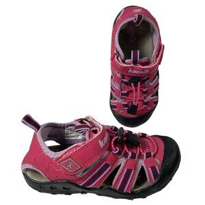 Kamik Girls Sports Sandals Shoes Pink Black Bungee Laces Hook Loop Toddler 11